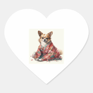 Pegatina En Forma De Corazón Perro Chihuahua En Ilustración Japonesa De Robo De