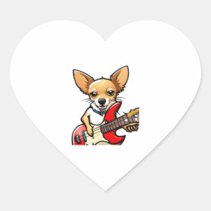 Pegatina En Forma De Corazón Perro chihuahua tocando la guitarra eléctrica. Vec