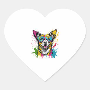 Pegatina En Forma De Corazón Perro Colorido Con Esplandor Y Con Gafas De Sol Pa