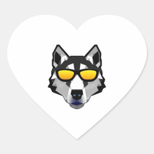 Pegatina En Forma De Corazón Perro con gafas de sol - Husky siberiano