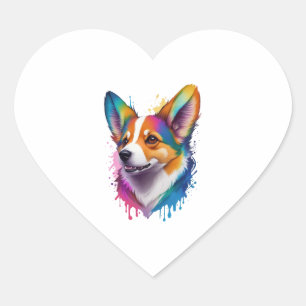 Pegatina En Forma De Corazón Perro Corgi galés con un arcoiris colorido y reali