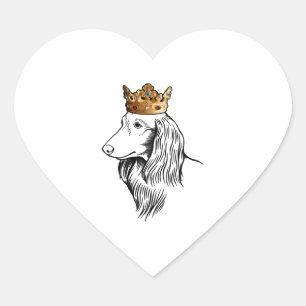 Pegatina En Forma De Corazón Perro Dachshund de cabello largo con corona
