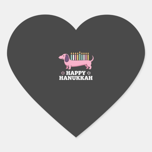 Pegatina En Forma De Corazón Perro Dachshund feliz Hanukkah (Anverso)