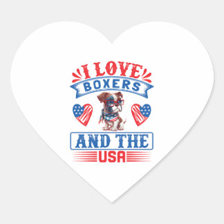 Pegatina En Forma De Corazón Perro de Boxer Patriótico