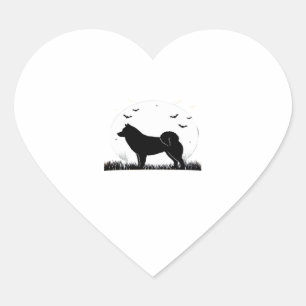 Pegatina En Forma De Corazón Perro de Hokkaido � Silueta de la Luna de Hallowee
