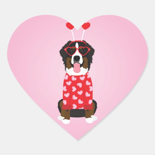 Pegatina En Forma De Corazón Perro de montaña Valentine Bernese (Anverso)