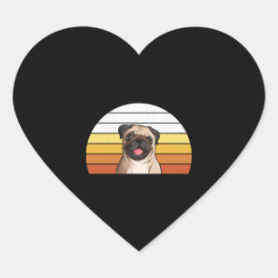 Pegatina En Forma De Corazón Perro de pug ventilado retro lindo para perro mejo