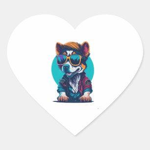 Pegatina En Forma De Corazón Perro divertido con gafas de sol y gran corte de p