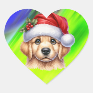 Pegatina En Forma De Corazón Perro Golden Retriever con Santa Claus Style-82535