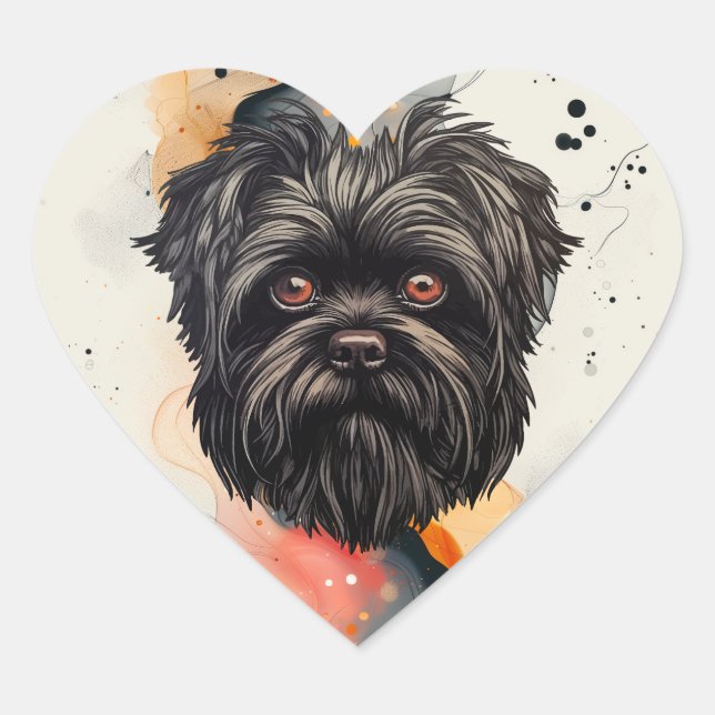 Pegatina En Forma De Corazón Perro mono Affenpinscher Affens Terrier (Anverso)