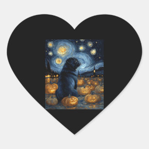 Pegatina En Forma De Corazón Perro negro Pug de van gogh estrellado noche hallo
