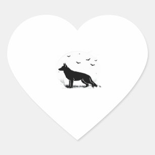 Pegatina En Forma De Corazón Perro pastor alemán � Halloween Moon Silhouette Cl
