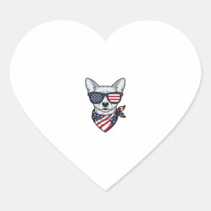 Pegatina En Forma De Corazón Perro Patriótico con Gafas de Sol de Bandera Vecto
