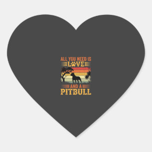 Pegatina En Forma De Corazón Perro Pitbull Atardecer Retro Amor