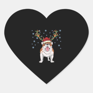 Pegatina En Forma De Corazón Perro reno en bulldog inglés para navidades
