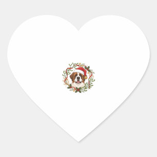 Pegatina En Forma De Corazón Perro San Bernardo con sombrero de Santa Claus cor