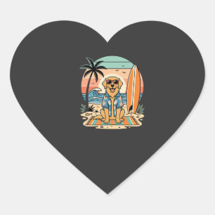 Pegatina En Forma De Corazón Perro Surfista Playa Retro Verano