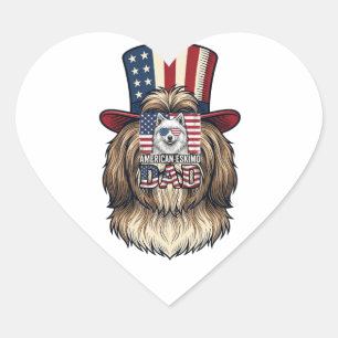 Pegatina En Forma De Corazón Perro vintage patriótico de papá esquimal american