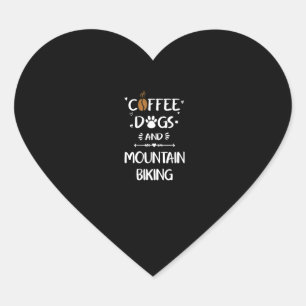 Pegatina En Forma De Corazón Perros de café y bicicleta de montaña cuesta abajo