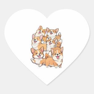Pegatina En Forma De Corazón Perros felices de Corgi