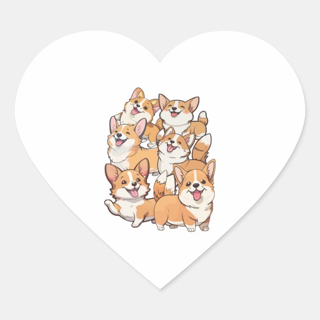 Pegatina En Forma De Corazón Perros felices de Corgi (Anverso)