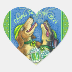 PEGATINA EN FORMA DE CORAZÓN PERROS HOUND IRLANDESES, ST. LA CERVEZA VERDE DEL