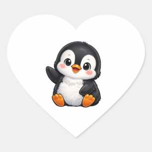 Pegatina En Forma De Corazón Personaje de dibujos animados de pingüino bebé lin