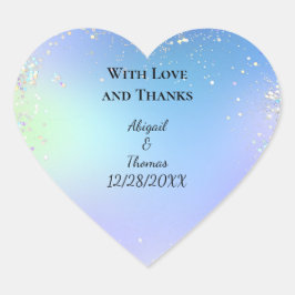 Pegatina En Forma De Corazón Personaliza Boda Glitter Azul Púrpura 