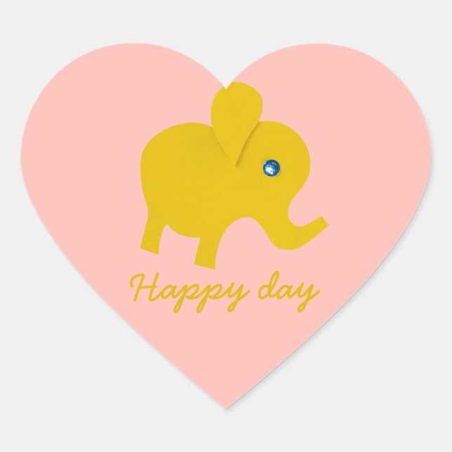 Pegatina En Forma De Corazón Personaliza elefante feliz amarillo (Anverso)