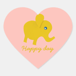 Pegatina En Forma De Corazón Personaliza elefante feliz amarillo