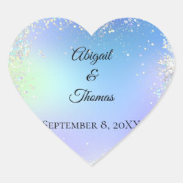 Pegatina En Forma De Corazón Personaliza Glitter Azul Púrpura Boda Novia