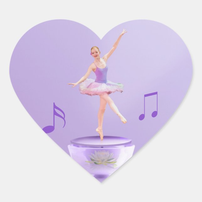 Pegatina En Forma De Corazón Personalizable Ballerina Music Box (Anverso)