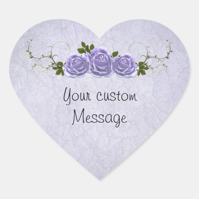 Pegatina En Forma De Corazón Personalizable de Rosas de lavanda (Anverso)