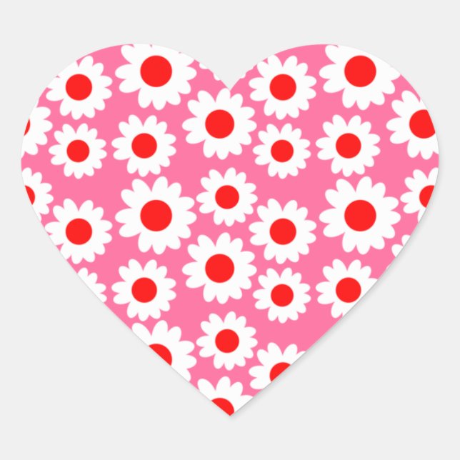 Pegatina En Forma De Corazón Personalizable Groovy Daisies (Anverso)