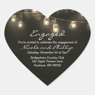 Pegatina En Forma De Corazón Personalizable Mason Jar Lights de Pareja Comprome