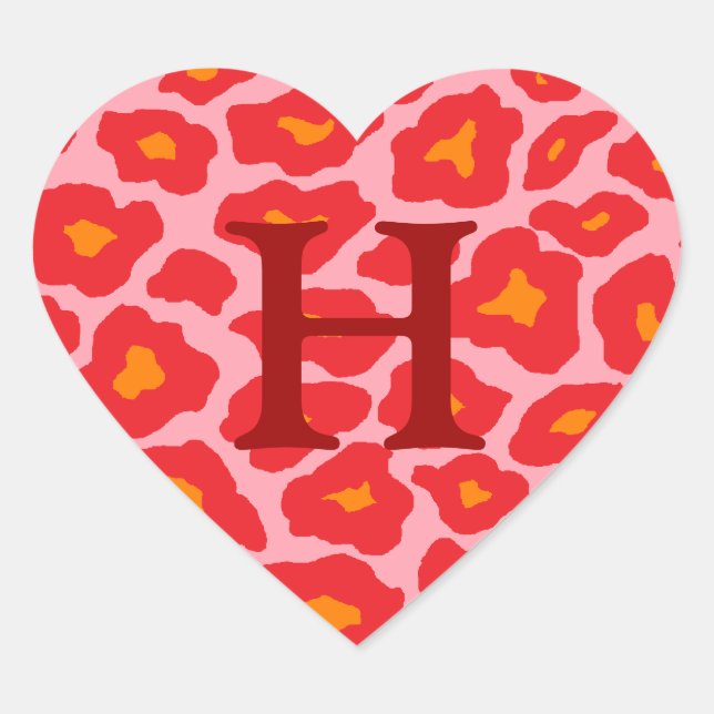 Pegatina En Forma De Corazón Personalizable Pop Leopard Heart (Anverso)