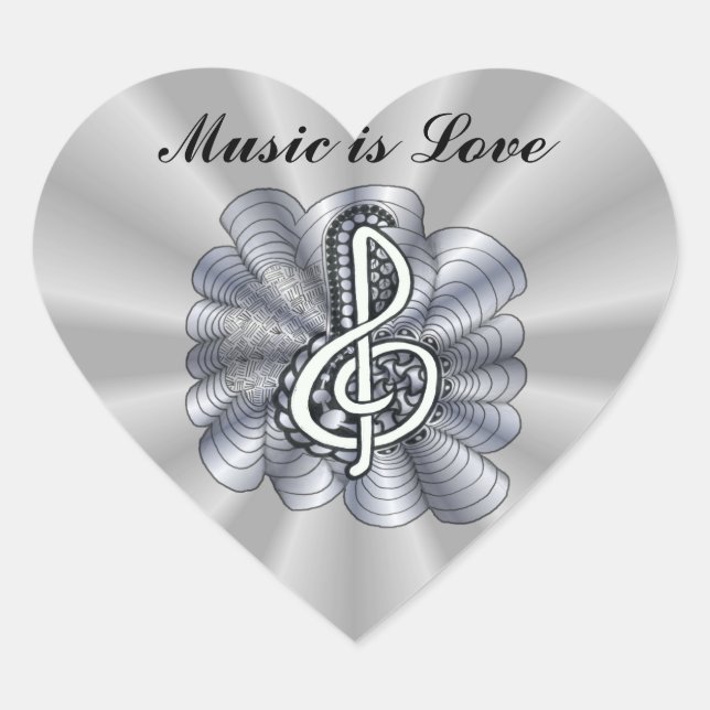 Pegatina En Forma De Corazón Personalizable Treble Clef Silver (Anverso)