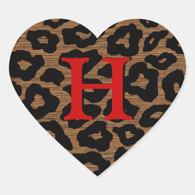 Pegatina En Forma De Corazón Personalizable Wood Leopard Heart (Anverso)