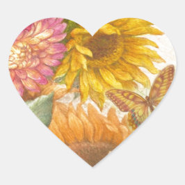 Pegatina En Forma De Corazón Personalización de girasol y mariposa ilustrada