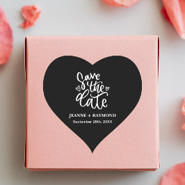 Pegatina En Forma De Corazón Personalizado Ahorro de fecha de boda negro limpio