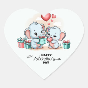 Pegatina En Forma De Corazón Personalizado Cute Elephant Lover Día de San Valen