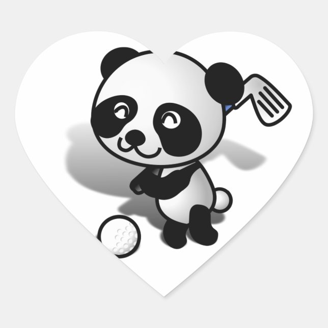 Pegatina En Forma De Corazón Personalizado Cute Panda Bear Golfing (Anverso)