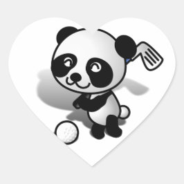 Pegatina En Forma De Corazón Personalizado Cute Panda Bear Golfing