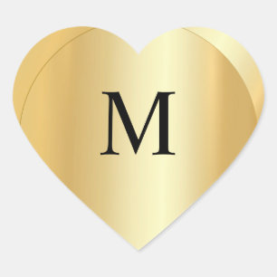 Pegatina En Forma De Corazón Personalizado de Monograma Faux Gold Elegant Templ