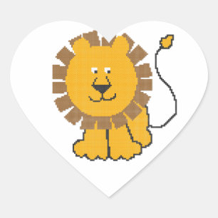 Pegatina En Forma De Corazón Personalizado de puntos cruzados divertidos Lion