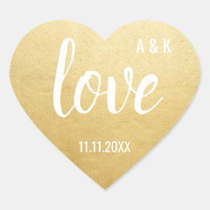 Pegatina En Forma De Corazón Personalizado Faux Relieve metalizado dorado LOVE 