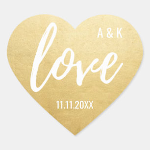 Pegatina En Forma De Corazón Personalizado Faux Relieve metalizado dorado LOVE 