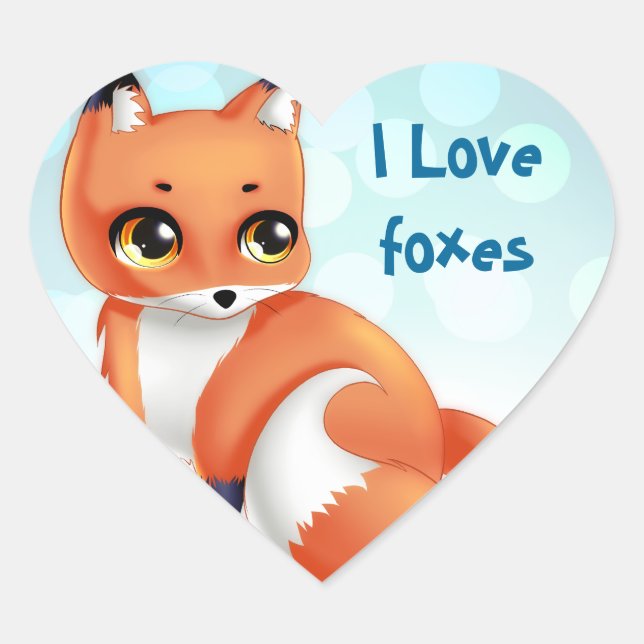 Pegatina En Forma De Corazón Personalizado fox Cute Kawaii (Anverso)