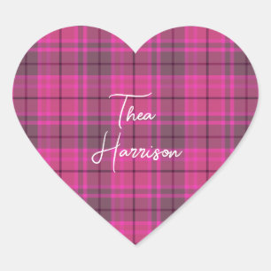 Pegatina En Forma De Corazón Personalizado rosa y púrpura preppy cuadros tartán