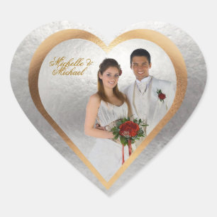 Pegatina En Forma De Corazón Personalizar Boda de fotografía Pegatina Gold Silv